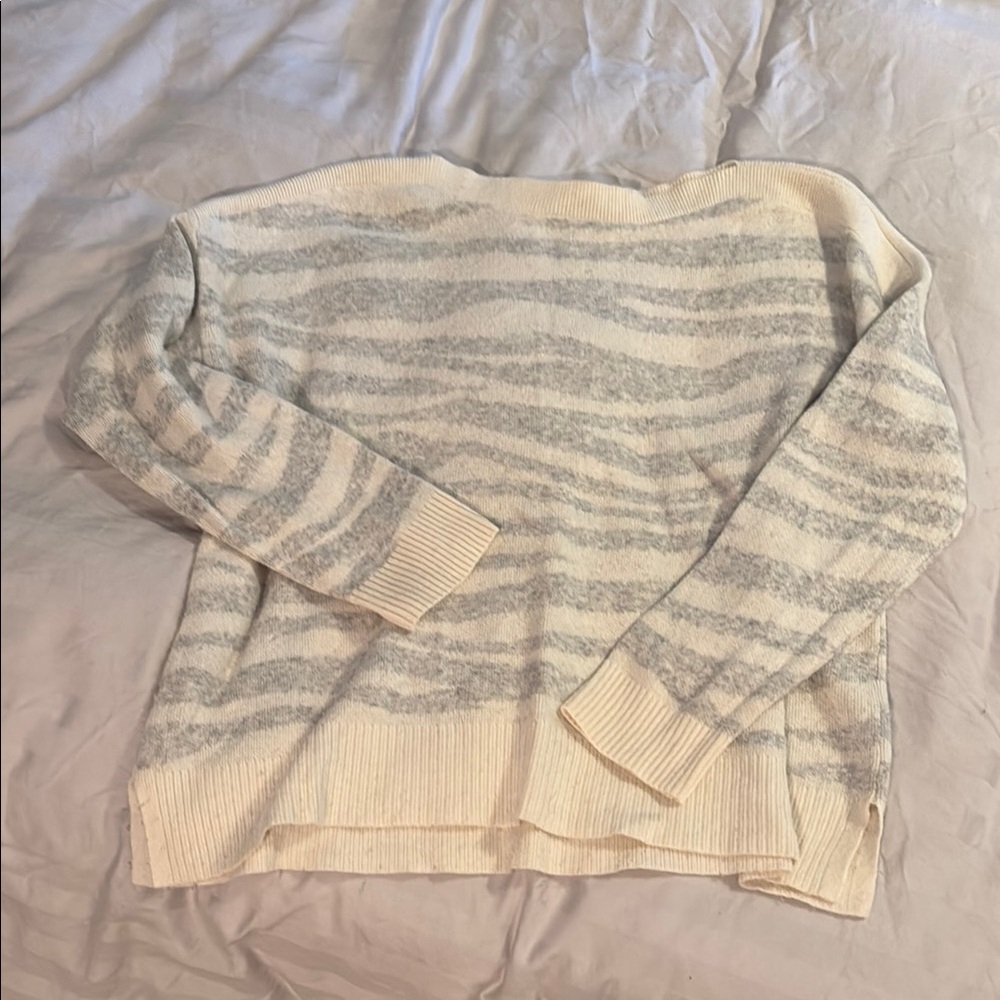 LOFT Cream and Gray Striped Sweater